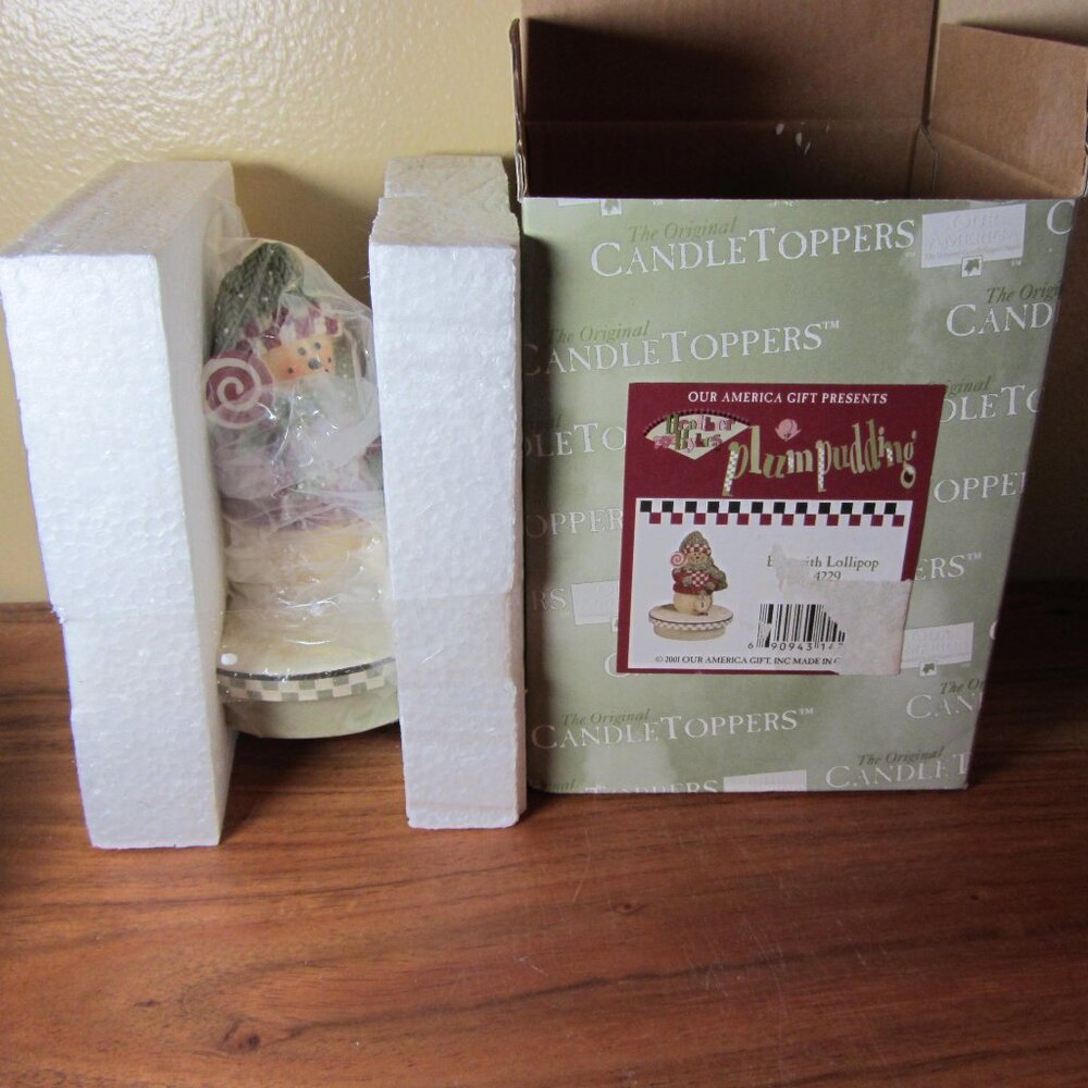 plum pudding candle topper snowman with lollipop NIB 2001 (W3496)